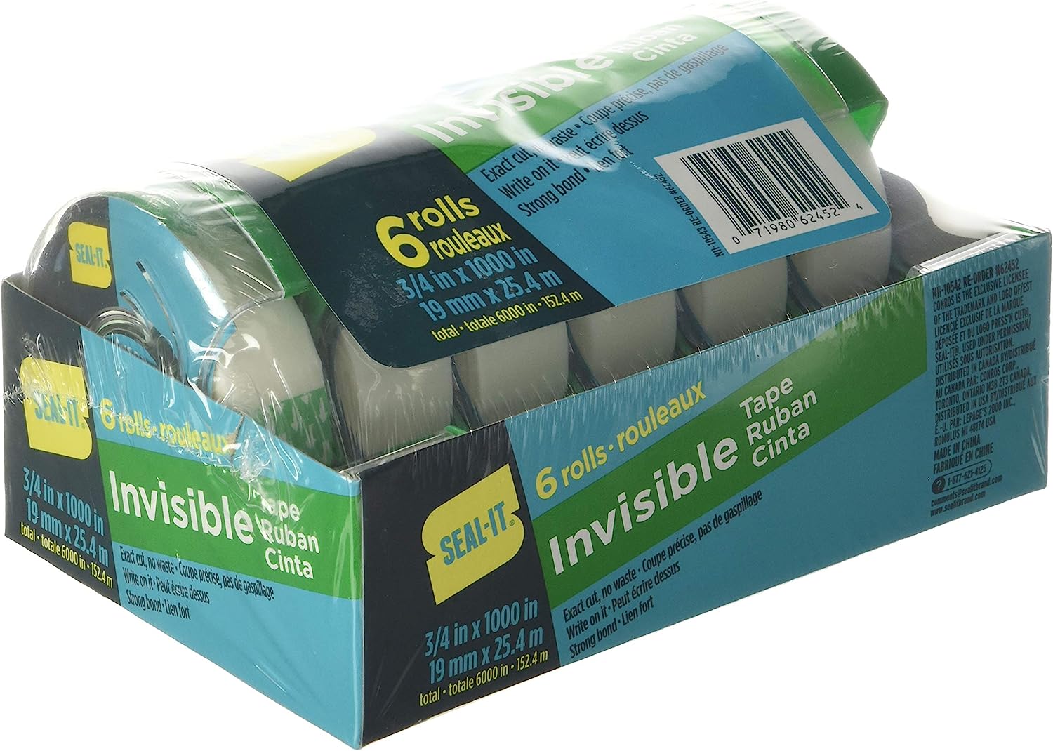 Seal-It Invisible Stationery Tape 3/4 x 1000 Inches On Press N' Cut Dispenser, Pack of 6 Total 6000 Inches, White (62452) - Image 6